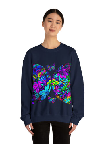 Vibrant Butterfly & Shapes - Flower Print, Unisex, Crewneck Sweatshirt